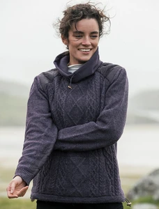 Cowl Neck Aran Sweater - Plum
