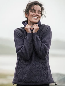 Cowl Neck Aran Sweater - Plum