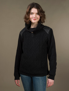 Cowl Neck Aran Sweater - Black