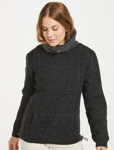 Cowl Neck Aran Sweater - Charcoal
