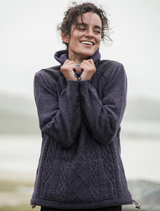 Cowl Neck Aran Sweater - Plum