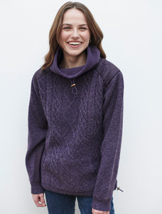 Cowl Neck Aran Sweater - Plum