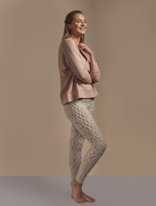 Aran Wool Cuffed Cable Leggings - Parsnip