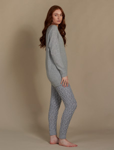 Aran Wool Cuffed Cable Leggings - Soft Grey