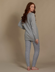 Aran Wool Cuffed Cable Leggings - Soft Grey