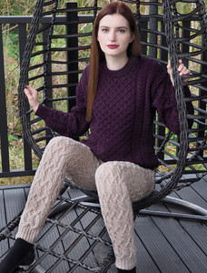 Aran Wool Cuffed Cable Leggings - Parsnip