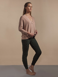 Aran Wool Cuffed Cable Leggings - Army Greene