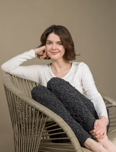 Aran Wool Cuffed Cable Leggings - Charcoal Marl