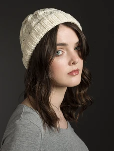 Merino Wool Cable Knit Hat - Natural White