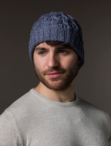 Merino Wool Cable Knit Hat - Denim