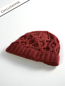 Merino Wool Cable Knit Hat - Chillipepper