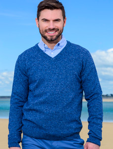 Mens Lambswool V-Neck Sweater - Ink