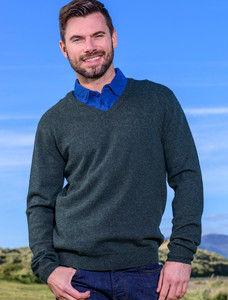 Mens Lambswool V-Neck Sweater - Charcoal/Grey