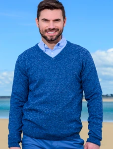 Mens Lambswool V-Neck Sweater - Ink