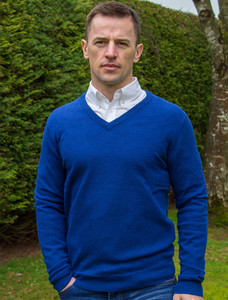 Mens Lambswool V-Neck Sweater - Ensign Blue