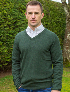 Mens Lambswool V-Neck Sweater - Barbour Green