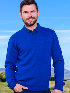 Mens Lambswool V-Neck Sweater - Ensign Blue