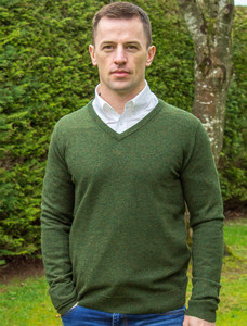Mens Lambswool V-Neck Sweater - Evergreen