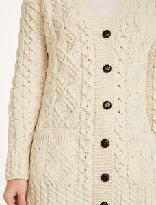 Ladies Button-Up Aran Cardigan - Ecru