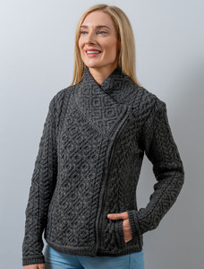 Women's Aran Jacket With Side Zip - Graphite
