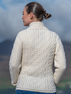 Women's Aran Jacket With Side Zip - Natural White