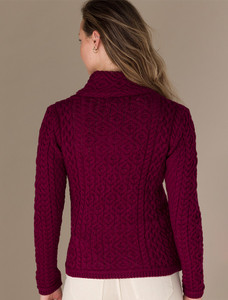 Women's Aran Jacket With Side Zip - Claret