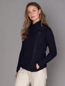 Women's Aran Jacket With Side Zip - Navy