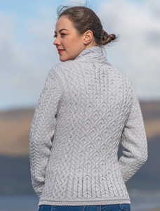 Women's Aran Jacket With Side Zip - Dove Grey 