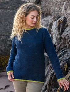 Ladies Wool Cashmere Fisherman Sweater - Rich Navy