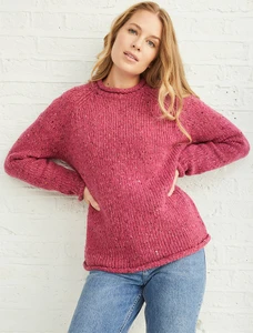 Ladies Roll Neck Wool Sweater - Pink Heather
