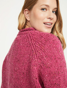 Ladies Roll Neck Wool Sweater - Pink Heather