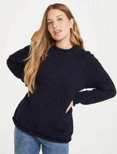 Ladies Roll Neck Wool Sweater - Navy Nep