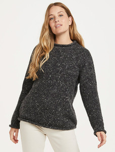 Ladies Roll Neck Wool Sweater - Charcoal