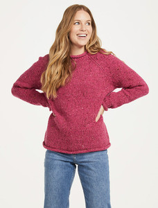 Ladies Roll Neck Wool Sweater - Pink Heather
