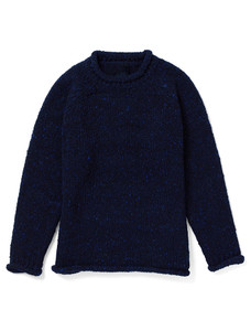 Ladies Roll Neck Wool Sweater - Navy Nep