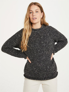 Ladies Roll Neck Wool Sweater - Charcoal