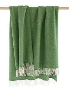 Wool and Cashmere Throw - Green Herringbone