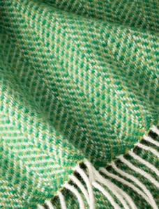 Wool and Cashmere Throw - Green Herringbone