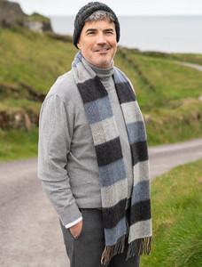 Irish Cashmere Merino Scarf  - Silver Denim & Charcoal