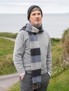 Irish Cashmere Merino Scarf  - Silver Denim & Charcoal