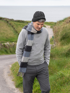 Irish Cashmere Merino Scarf  - Silver Denim & Charcoal