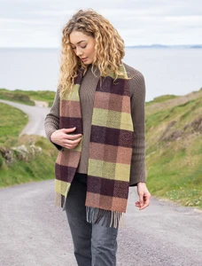 Wool & Cashmere Scarf - Green & Wine