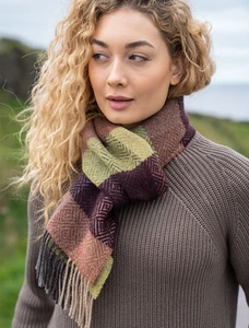 Wool & Cashmere Scarf - Green & Wine