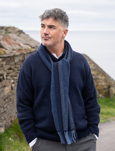 Irish Cashmere Merino Scarf - Navy Denim & Blue