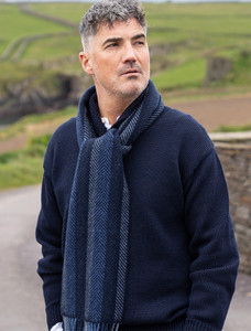 Irish Cashmere Merino Scarf - Navy Denim & Blue