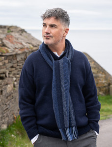 Irish Cashmere Merino Scarf - Navy Denim & Blue