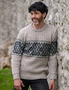 Merino Jacquard Crew Neck Sweater | Aran Sweater Market
