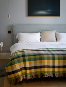 Luxury Cashmere Wool Throw - Green Gold & Black