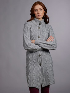 ‎Women's Ar‎an ‎Lo‎ng Button Cable & Diamond Coat