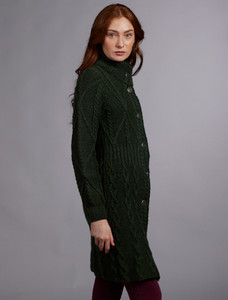 Women's Aran Long Button Cable & Diamond Coat - Navy